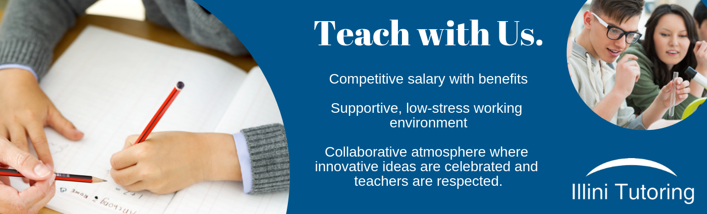 Image Text: Teach with Us. Competitive salary with benefits. Supportive, low-stress working environment. Collaborative atmosphere where innovative ideas are celebrated and teachers are respected.